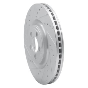 Jaguar XKR Brake Rotor (1) - Front Left - R1 Concepts - Drilled & Slotted - Silver - `06-`21